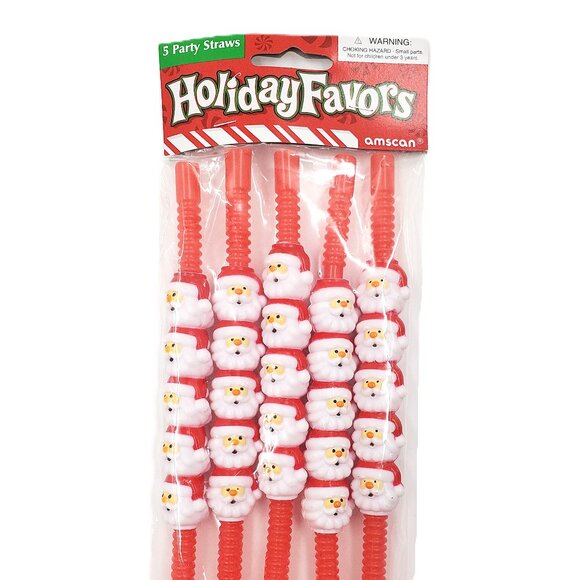Vintage “Amscan – Holiday Favors” Santa Claus Straws – Set of 5 – NEW - Picture 1 of 4